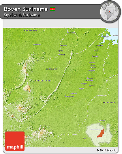 Physical 3D Map of Boven Suriname