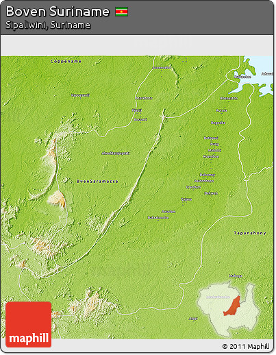 Physical 3D Map of Boven Suriname