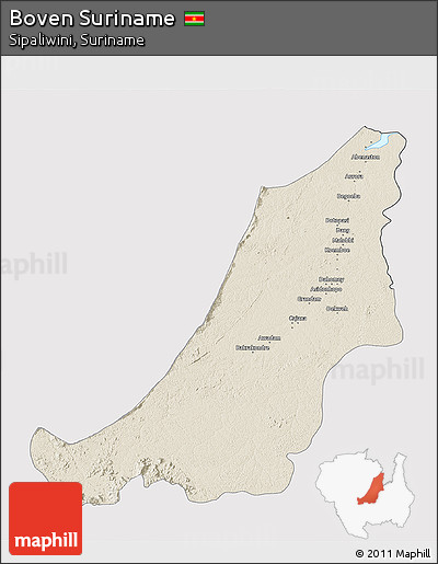 Shaded Relief 3D Map of Boven Suriname, cropped outside