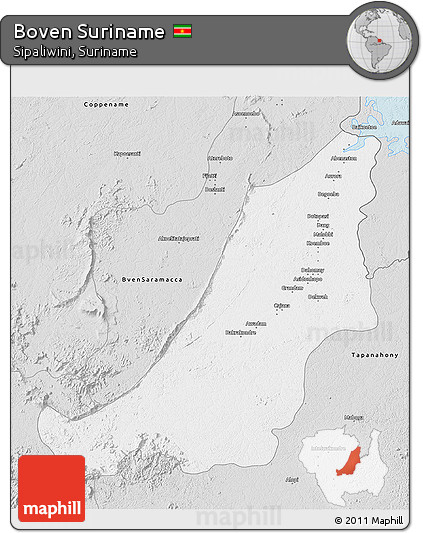 Silver Style 3D Map of Boven Suriname