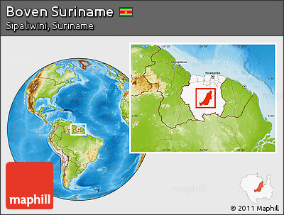 Physical Location Map of Boven Suriname, highlighted country, within the entire country