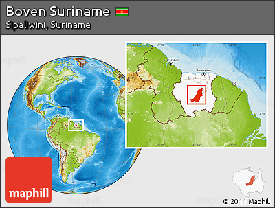 Physical Location Map of Boven Suriname, highlighted country