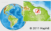 Physical Location Map of Boven Suriname, highlighted parent region, within the entire country
