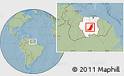 Savanna Style Location Map of Boven Suriname, highlighted country, hill shading