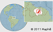 Savanna Style Location Map of Boven Suriname, highlighted parent region, hill shading