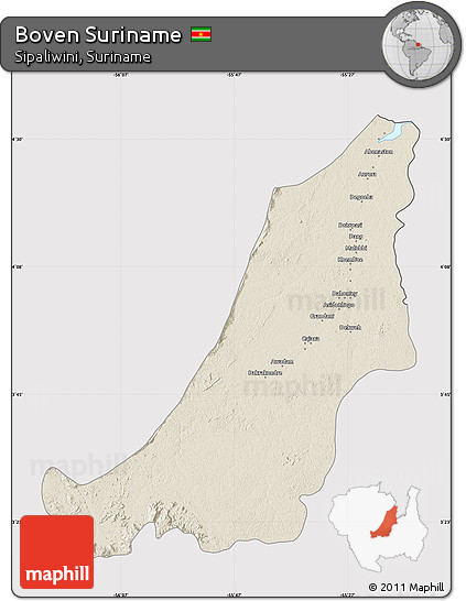 Shaded Relief Map of Boven Suriname, cropped outside