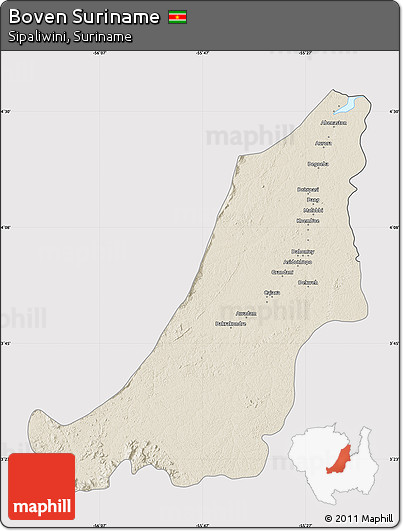 Shaded Relief Map of Boven Suriname, cropped outside