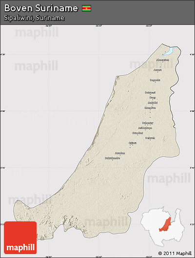 Shaded Relief Map of Boven Suriname, cropped outside