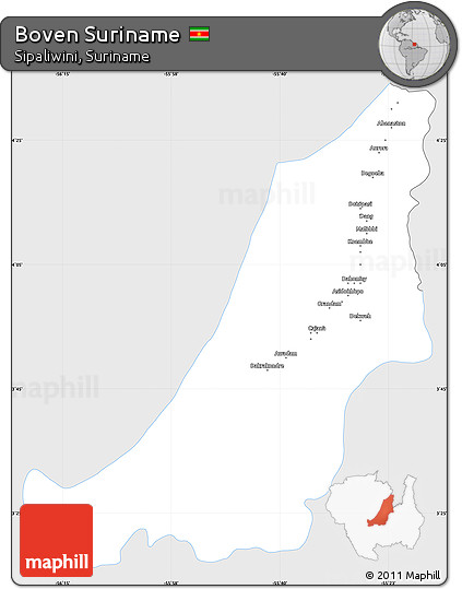 Silver Style Simple Map of Boven Suriname, single color outside