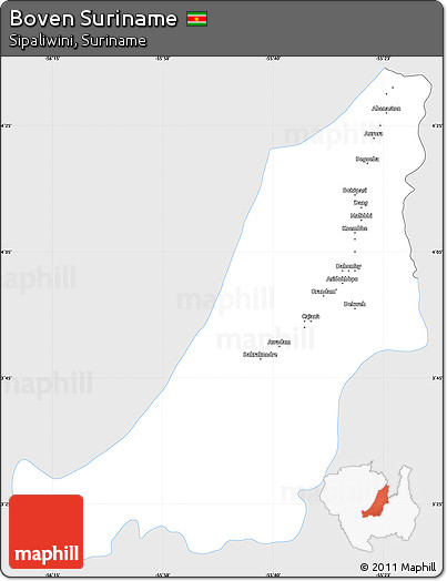 Silver Style Simple Map of Boven Suriname, single color outside