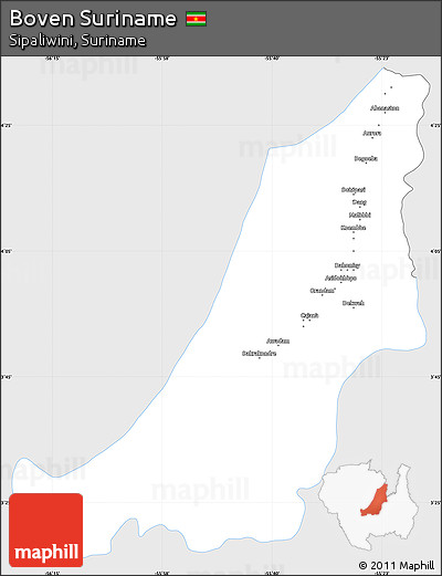 Silver Style Simple Map of Boven Suriname, single color outside