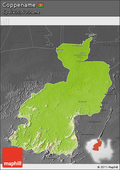 Physical 3D Map of Coppename, darken, desaturated