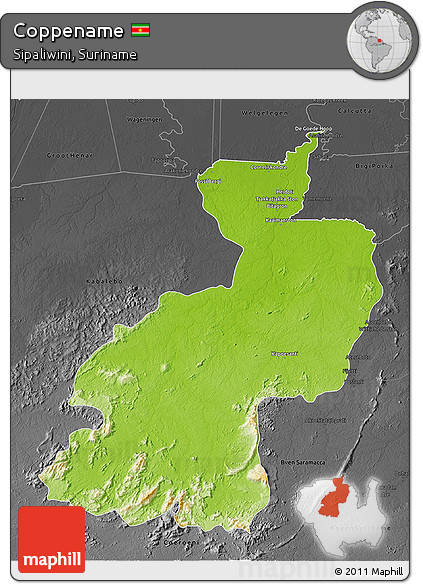 Physical 3D Map of Coppename, darken, desaturated