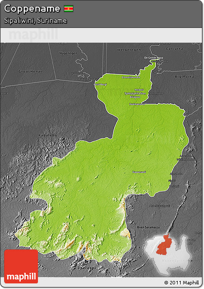 Physical 3D Map of Coppename, darken, desaturated