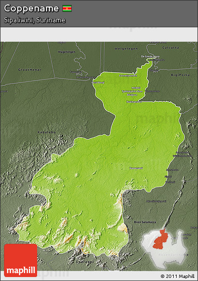 Physical 3D Map of Coppename, darken, semi-desaturated