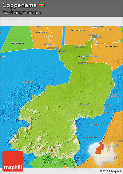Physical 3D Map of Coppename, political outside