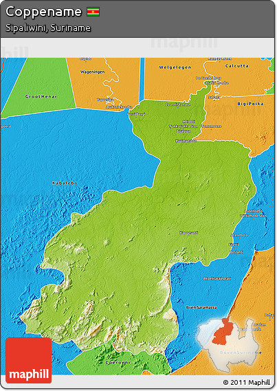 Physical 3D Map of Coppename, political outside