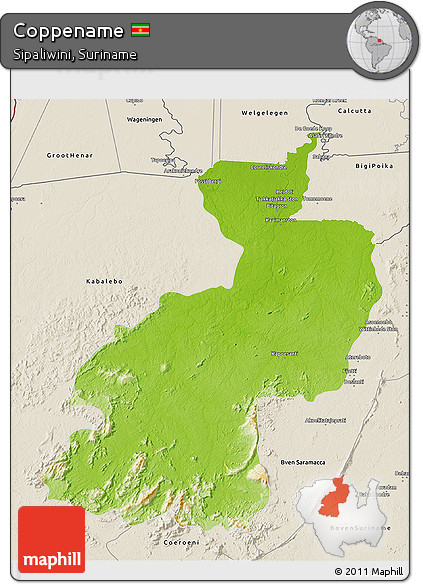 Physical 3D Map of Coppename, shaded relief outside