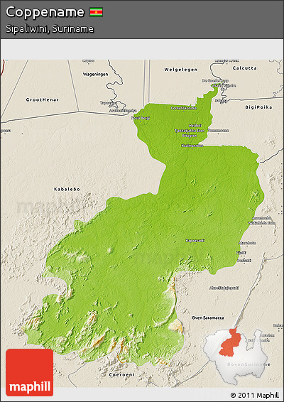 Physical 3D Map of Coppename, shaded relief outside
