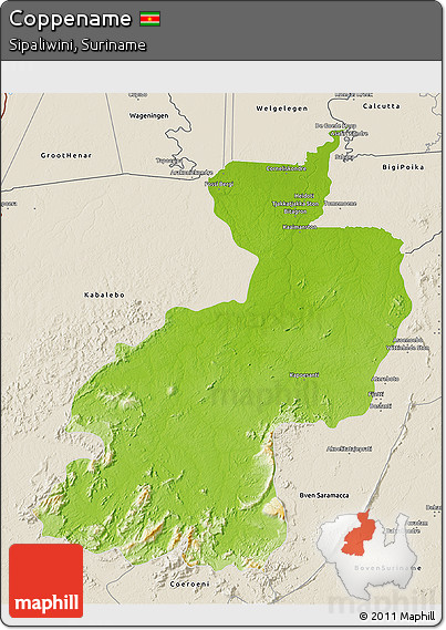Physical 3D Map of Coppename, shaded relief outside