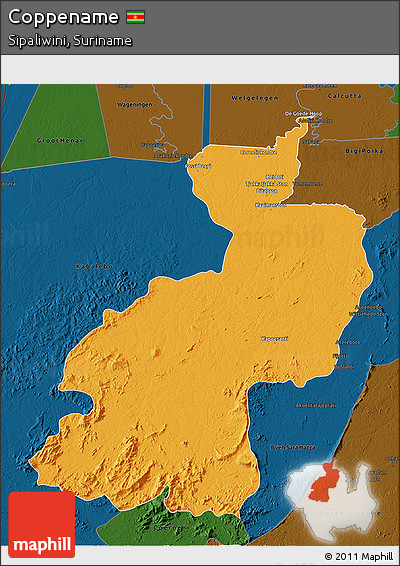 Political 3D Map of Coppename, darken