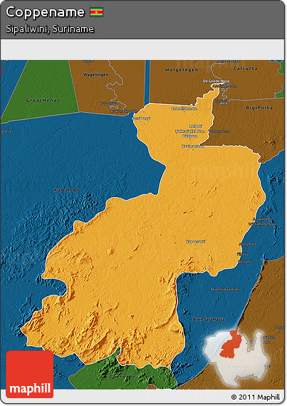 Political 3D Map of Coppename, darken