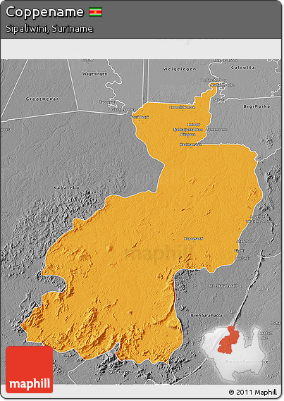 Political 3D Map of Coppename, desaturated