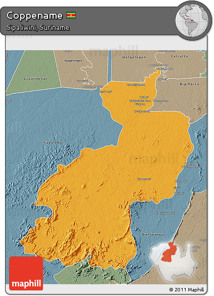 Political 3D Map of Coppename, semi-desaturated