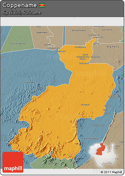 Political 3D Map of Coppename, semi-desaturated