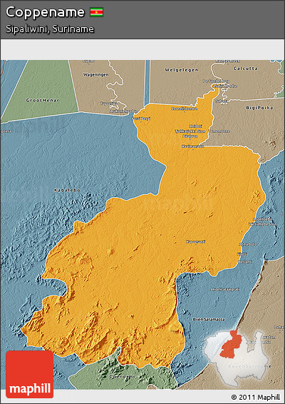Political 3D Map of Coppename, semi-desaturated
