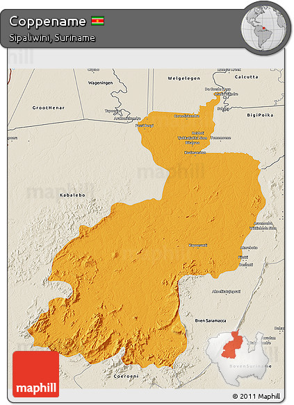 Political 3D Map of Coppename, shaded relief outside
