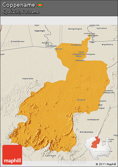 Political 3D Map of Coppename, shaded relief outside