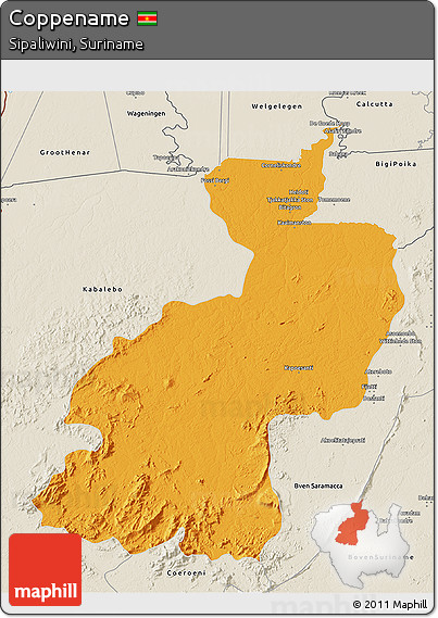 Political 3D Map of Coppename, shaded relief outside
