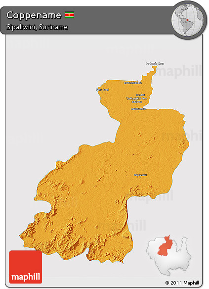 Political 3D Map of Coppename, single color outside