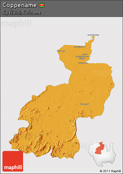 Political 3D Map of Coppename, single color outside