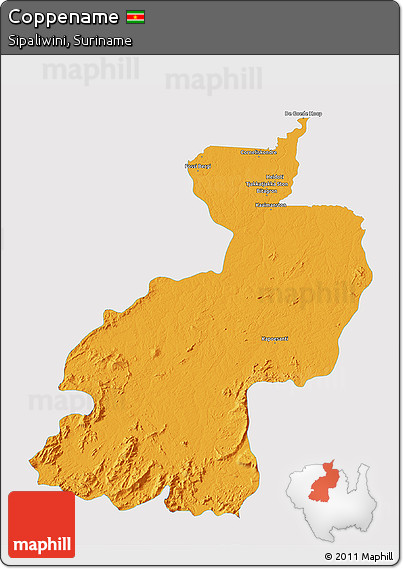 Political 3D Map of Coppename, single color outside
