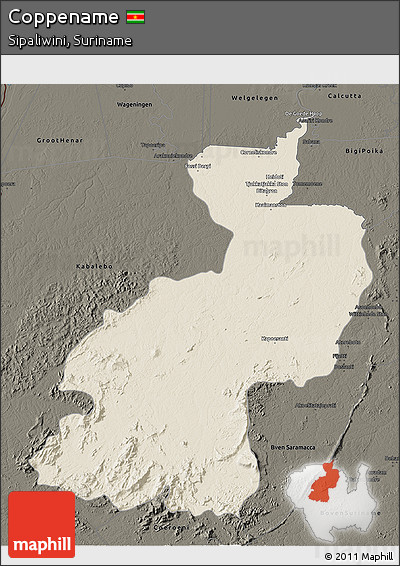 Shaded Relief 3D Map of Coppename, darken