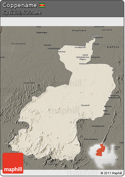 Shaded Relief 3D Map of Coppename, darken