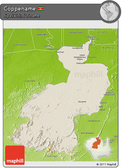 Shaded Relief 3D Map of Coppename, physical outside