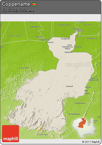 Shaded Relief 3D Map of Coppename, physical outside