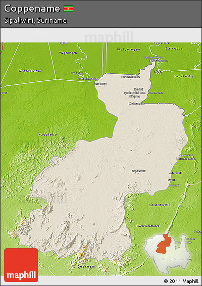 Shaded Relief 3D Map of Coppename, physical outside