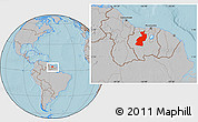 Gray Location Map of Coppename, within the entire country, hill shading