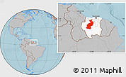 Gray Location Map of Coppename, highlighted country, within the entire country, hill shading