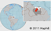 Gray Location Map of Coppename, highlighted country, highlighted parent region, within the entire country, hill shading