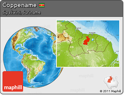 Physical Location Map of Coppename, within the entire country