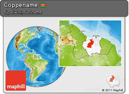 Physical Location Map of Coppename, highlighted country