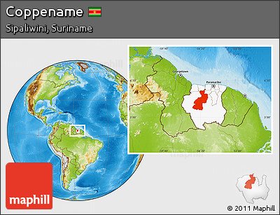Physical Location Map of Coppename, highlighted country