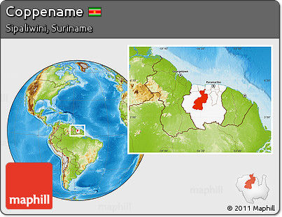 Physical Location Map of Coppename, highlighted country