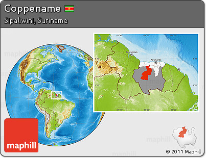 Physical Location Map of Coppename, highlighted country, highlighted parent region