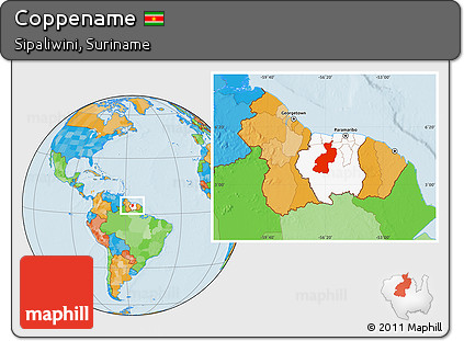 Political Location Map of Coppename, highlighted country